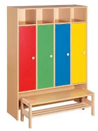 Armoire de vestiaire colorée avec banquette